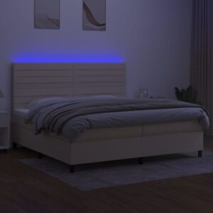 Κρεβάτι Boxspring με Στρώμα & LED Κρεμ 200x200 εκ. Υφασμάτινο