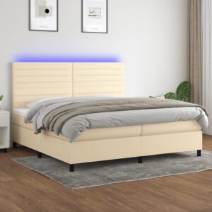 Κρεβάτι Boxspring με Στρώμα & LED Κρεμ 200x200 εκ. Υφασμάτινο