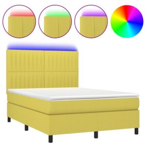 Κρεβάτι Boxspring με Στρώμα & LED Πράσινο 140x200 εκ Υφασμάτινο