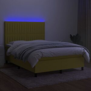 Κρεβάτι Boxspring με Στρώμα & LED Πράσινο 140x200 εκ Υφασμάτινο