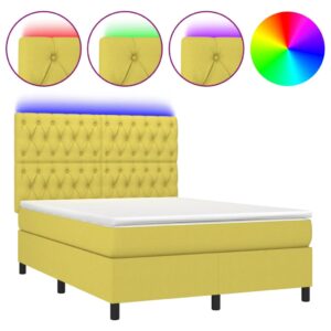 Κρεβάτι Boxspring με Στρώμα & LED Πράσινο 140x200 εκ Υφασμάτινο