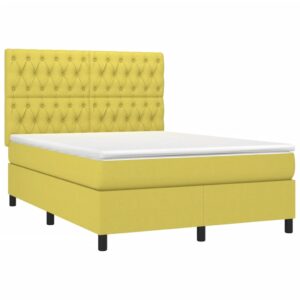 Κρεβάτι Boxspring με Στρώμα & LED Πράσινο 140x200 εκ Υφασμάτινο