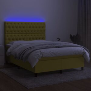 Κρεβάτι Boxspring με Στρώμα & LED Πράσινο 140x200 εκ Υφασμάτινο