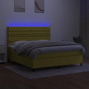 Κρεβάτι Boxspring με Στρώμα & LED Πράσινο 160x200 εκ Υφασμάτινο