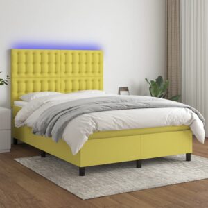 Κρεβάτι Boxspring με Στρώμα & LED Πράσινο 140x200 εκ Υφασμάτινο