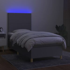 Κρεβάτι Boxspring με Στρώμα & LED Αν.Γκρι 90x200 εκ. Υφασμάτινο