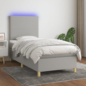 Κρεβάτι Boxspring με Στρώμα & LED Αν.Γκρι 90x200 εκ. Υφασμάτινο