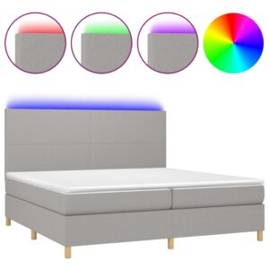 Κρεβάτι Boxspring με Στρώμα & LED Αν.Γκρι 200x200εκ. Υφασμάτινο