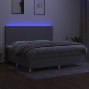 Κρεβάτι Boxspring με Στρώμα & LED Αν.Γκρι 200x200εκ. Υφασμάτινο