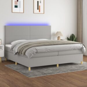 Κρεβάτι Boxspring με Στρώμα & LED Αν.Γκρι 200x200εκ. Υφασμάτινο