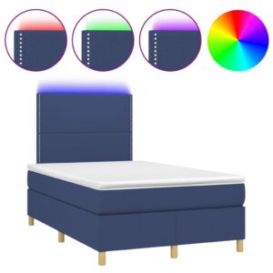 Κρεβάτι Boxspring με Στρώμα & LED Μπλε 120x200 εκ. Υφασμάτινο