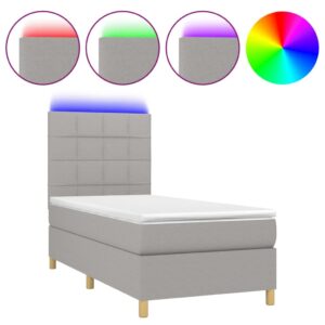 Κρεβάτι Boxspring με Στρώμα & LED Αν.Γκρι 90x200 εκ. Υφασμάτινο