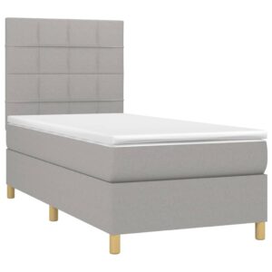 Κρεβάτι Boxspring με Στρώμα & LED Αν.Γκρι 90x200 εκ. Υφασμάτινο