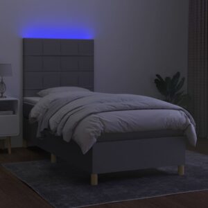 Κρεβάτι Boxspring με Στρώμα & LED Αν.Γκρι 90x200 εκ. Υφασμάτινο