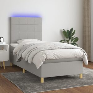 Κρεβάτι Boxspring με Στρώμα & LED Αν.Γκρι 90x200 εκ. Υφασμάτινο