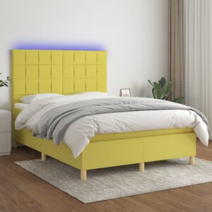 Κρεβάτι Boxspring με Στρώμα & LED Πράσινο 140x200 εκ Υφασμάτινο