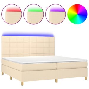 Κρεβάτι Boxspring με Στρώμα & LED Κρεμ 200x200 εκ. Υφασμάτινο