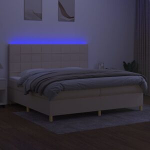 Κρεβάτι Boxspring με Στρώμα & LED Κρεμ 200x200 εκ. Υφασμάτινο