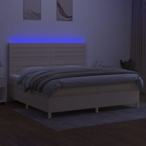 Κρεβάτι Boxspring με Στρώμα & LED Κρεμ 200x200 εκ. Υφασμάτινο