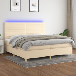 Κρεβάτι Boxspring με Στρώμα & LED Κρεμ 200x200 εκ. Υφασμάτινο