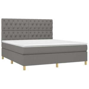 Κρεβάτι Boxspring με Στρώμα & LED Σκ.Γκρι 160x200 εκ Υφασμάτινο