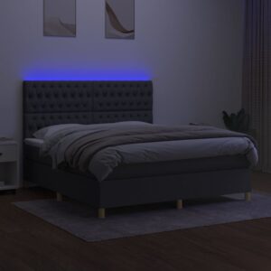 Κρεβάτι Boxspring με Στρώμα & LED Σκ.Γκρι 160x200 εκ Υφασμάτινο