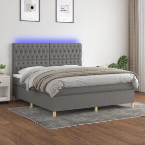 Κρεβάτι Boxspring με Στρώμα & LED Σκ.Γκρι 160x200 εκ Υφασμάτινο