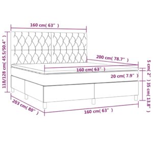 Κρεβάτι Boxspring με Στρώμα & LED Σκ.Γκρι 160x200 εκ Υφασμάτινο