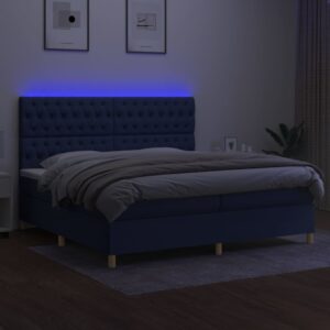 Κρεβάτι Boxspring με Στρώμα & LED Μπλε 200x200 εκ. Υφασμάτινο