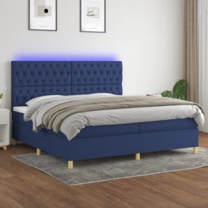 Κρεβάτι Boxspring με Στρώμα & LED Μπλε 200x200 εκ. Υφασμάτινο