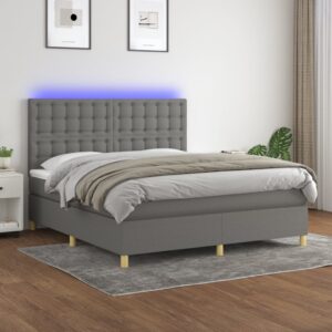 Κρεβάτι Boxspring με Στρώμα & LED Σκ.Γκρι 160x200 εκ Υφασμάτινο