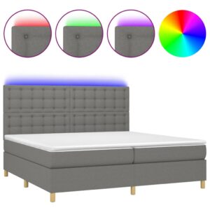 Κρεβάτι Boxspring με Στρώμα & LED Σκ.Γκρι 200x200εκ. Υφασμάτινο