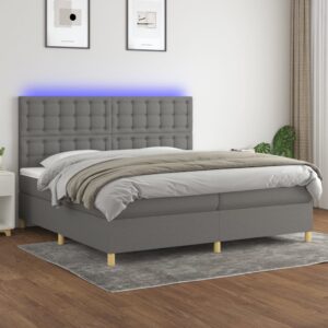 Κρεβάτι Boxspring με Στρώμα & LED Σκ.Γκρι 200x200εκ. Υφασμάτινο