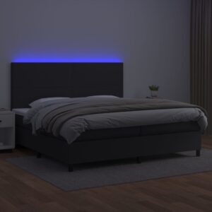 Κρεβάτι Boxspring με Στρώμα & LED Μαύρο 200x200 εκ. Συνθ. Δέρμα