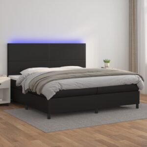 Κρεβάτι Boxspring με Στρώμα & LED Μαύρο 200x200 εκ. Συνθ. Δέρμα