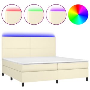 Κρεβάτι Boxspring με Στρώμα & LED Κρεμ 200x200 εκ. Συνθ. Δέρμα