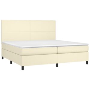 Κρεβάτι Boxspring με Στρώμα & LED Κρεμ 200x200 εκ. Συνθ. Δέρμα