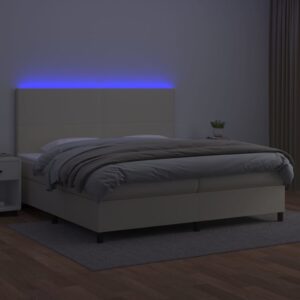 Κρεβάτι Boxspring με Στρώμα & LED Κρεμ 200x200 εκ. Συνθ. Δέρμα