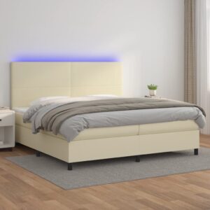 Κρεβάτι Boxspring με Στρώμα & LED Κρεμ 200x200 εκ. Συνθ. Δέρμα