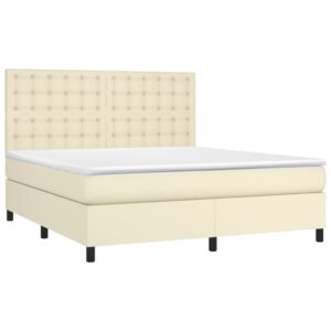 Κρεβάτι Boxspring με Στρώμα & LED Κρεμ 160x200 εκ. Συνθ. Δέρμα