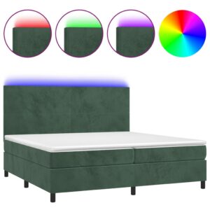 Κρεβάτι Boxspring με Στρώμα & LED Σκ. Πράσινο 200x200εκ Βελούδο