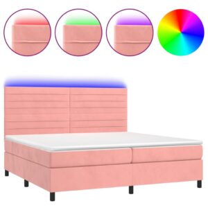 Κρεβάτι Boxspring με Στρώμα & LED Ροζ 200x200 εκ. Βελούδινο