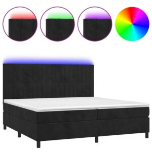 Κρεβάτι Boxspring με Στρώμα & LED Μαύρο 200x200 εκ. Βελούδινο