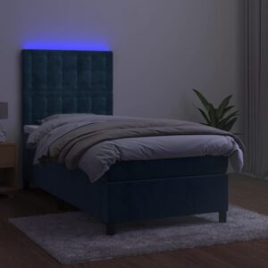 Κρεβάτι Boxspring με Στρώμα & LED Σκ. Μπλε 80x200 εκ. Βελούδινο