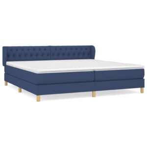 Κρεβάτι Boxspring με Στρώμα Μπλε 200x200 εκ. Υφασμάτινο