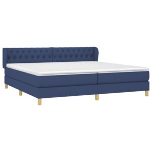 Κρεβάτι Boxspring με Στρώμα Μπλε 200x200 εκ. Υφασμάτινο