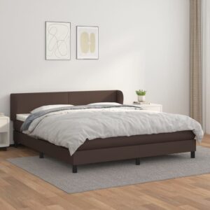 Κρεβάτι Boxspring με Στρώμα Καφέ 160x200εκ. από Συνθετικό Δέρμα