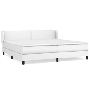 Κρεβάτι Boxspring με Στρώμα Λευκό 200x200 εκ. Συνθετικό Δέρμα