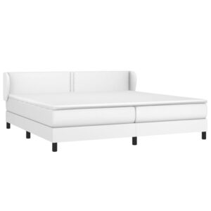 Κρεβάτι Boxspring με Στρώμα Λευκό 200x200 εκ. Συνθετικό Δέρμα