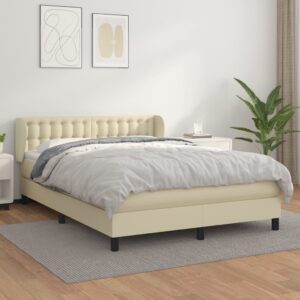 Κρεβάτι Boxspring με Στρώμα Κρεμ 140x190εκ. από Συνθετικό Δέρμα